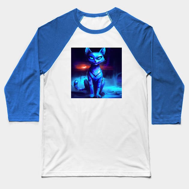 Futuristic Blue Cat Survived the Apocalypse Baseball T-Shirt by Star Scrunch